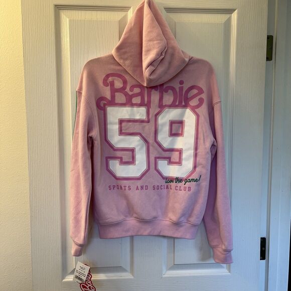 Barbie Juniors Small Pink Sweatshirt Zip Up Hoodie Kelly Green Stripes NWT - Picture 3 of 9